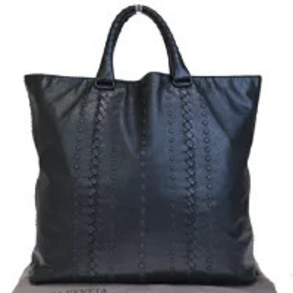 Bottega Veneta Intrecciato Tote Bag Handbag Black Leather